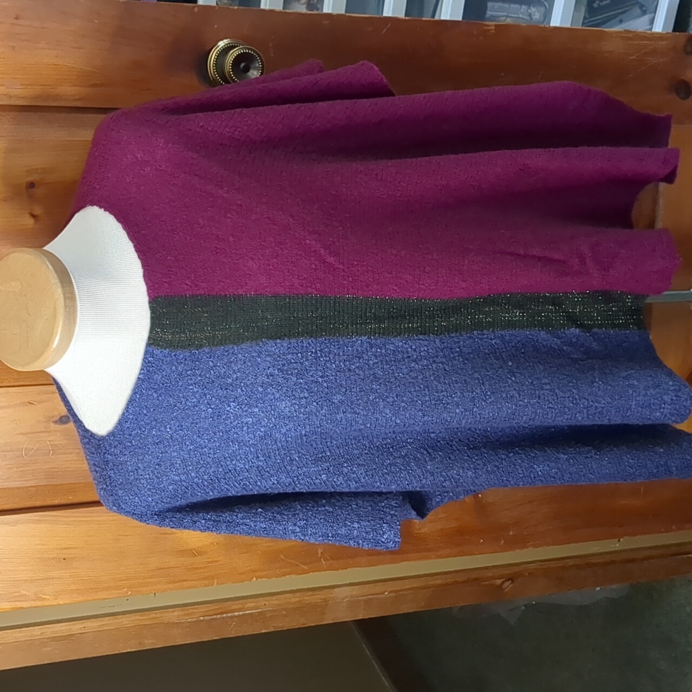 ECHO* poly blend tricolour stylish poncho, fun for fall and winter styling